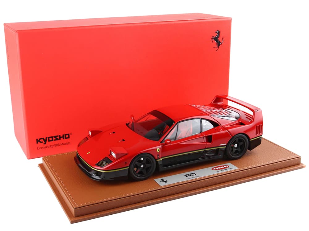 Ferrari F40 Red and Black with Gold Stripes with DISPLAY CASE Limited Edition to 102 pieces Worldwide 1/18 Diecast Model Car by BBR and Kyosho