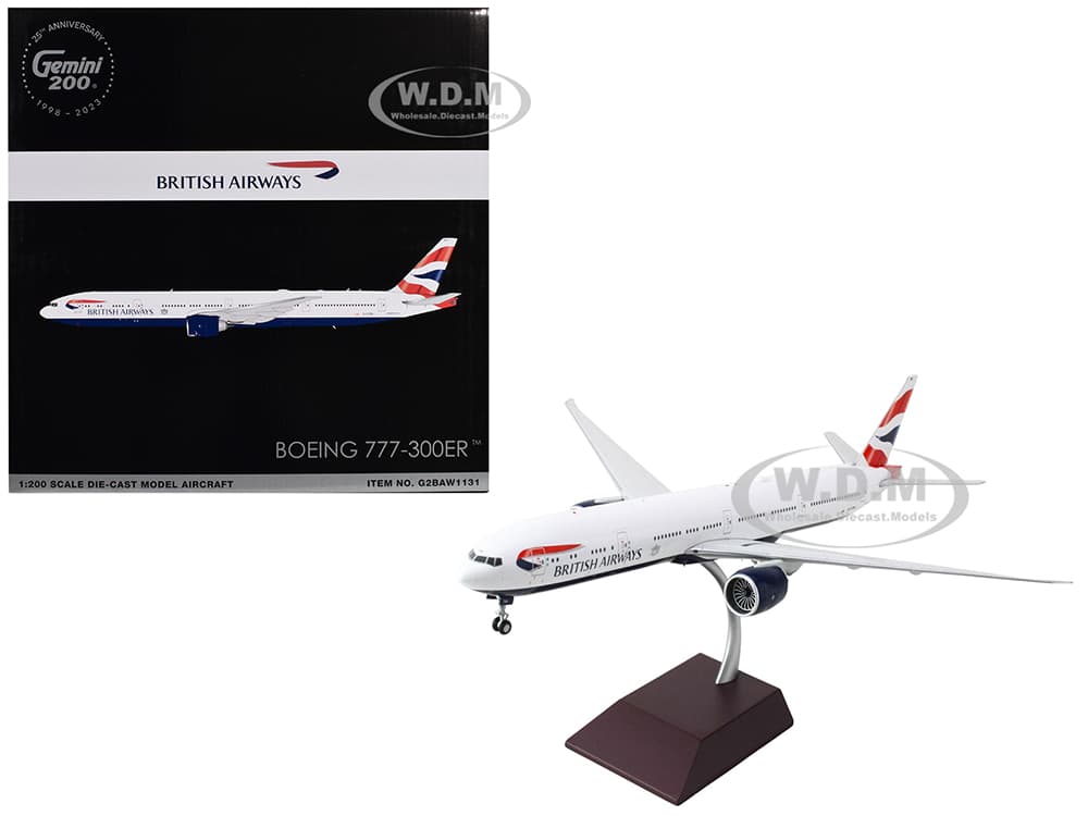 Boeing 777-300ER Commercial Aircraft "British Airways" (G-STBH) White with Striped Tail "Gemini 200" Series 1/200 Diecast Model Airplane by GeminiJet