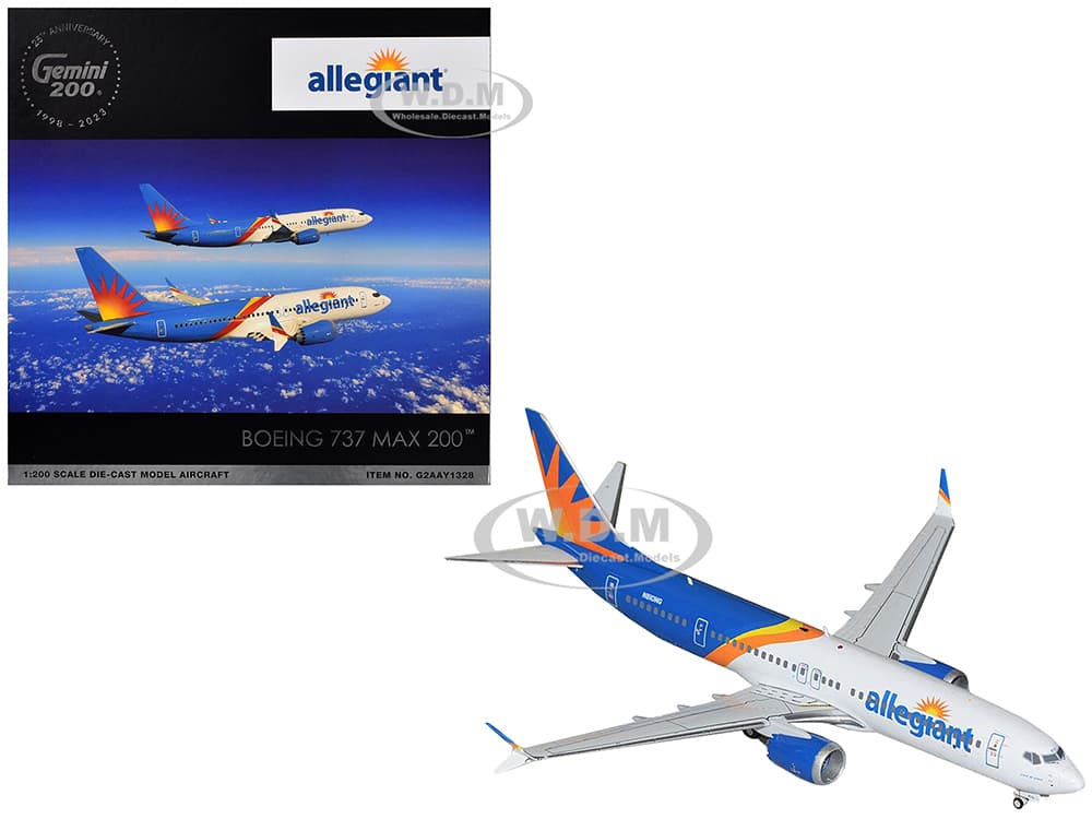 Boeing 737 MAX 8 Commercial Aircraft "Allegiant Air" (N810MG) White and Blue with Graphics "Gemini 200" Series 1/200 Diecast Model Airplane by Gemini