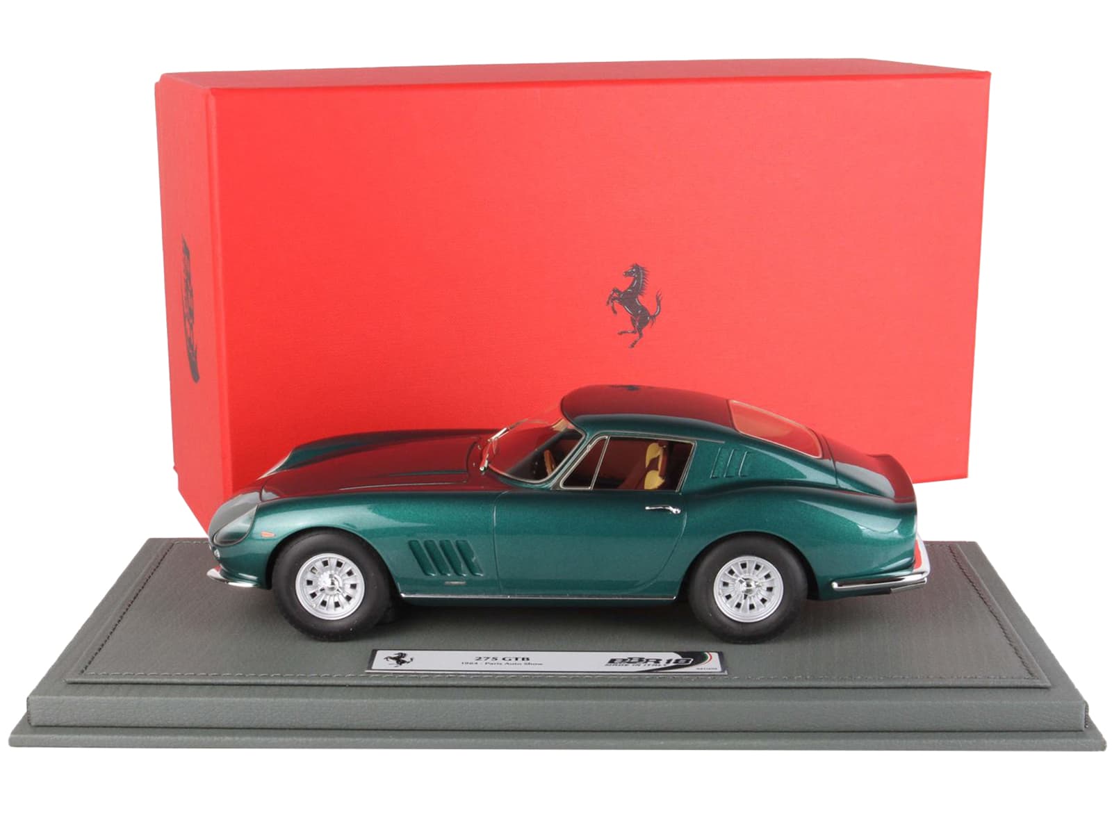 Ferrari 275 GTB Dark Green Metallic "Paris Auto Show" (1964) with DISPLAY CASE Limited Edition to 200 pieces Worldwide 1/18 Model Car by BBR