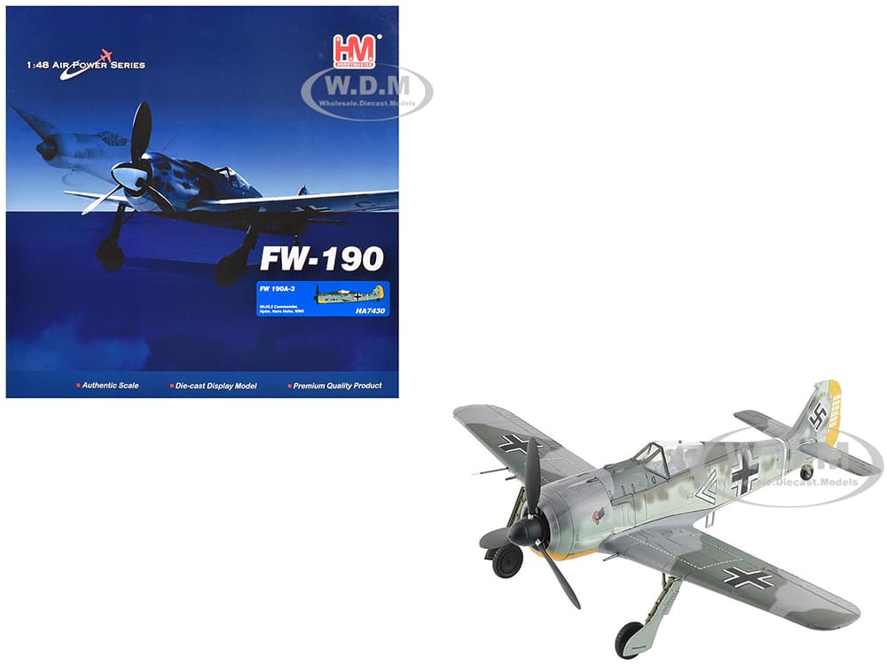 Focke-Wulf FW 190A-3 Fighter Aircraft "III/JG 2 Commander Hptm. Hans Hahn WWII" German Luftwaffe "Air Power Series" 1/48 Diecast Model by Hobby Maste
