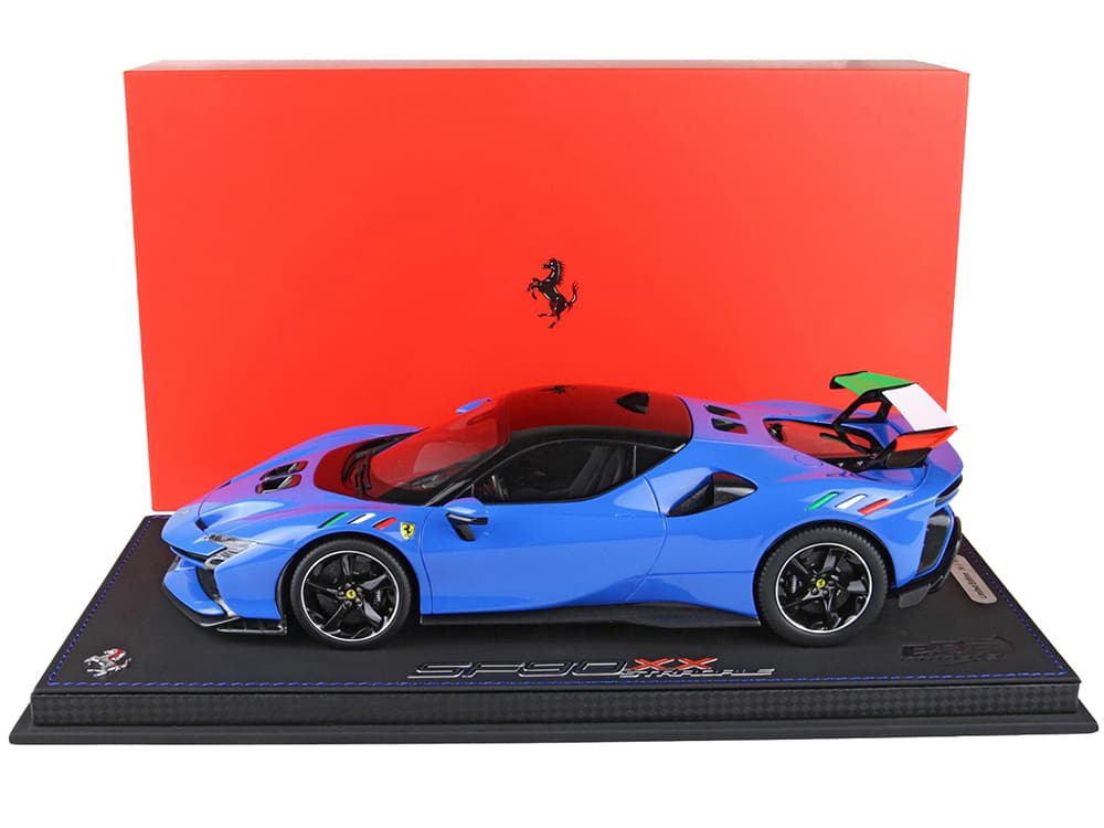 Ferrari SF90 XX Stradale France Blue with Black Top with DISPLAY CASE Limited Edition to 50 pieces Worldwide 1/18 Model Car by BBR