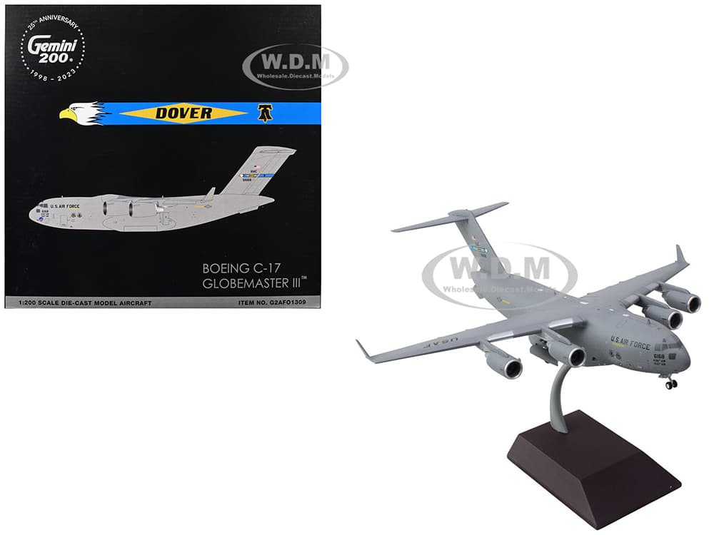 Boeing C-17 Globemaster III Transport Aircraft "Dover Air Force Base" United States Air Force (06-6168) Gray "Gemini 200" Series 1/200 Diecast Model