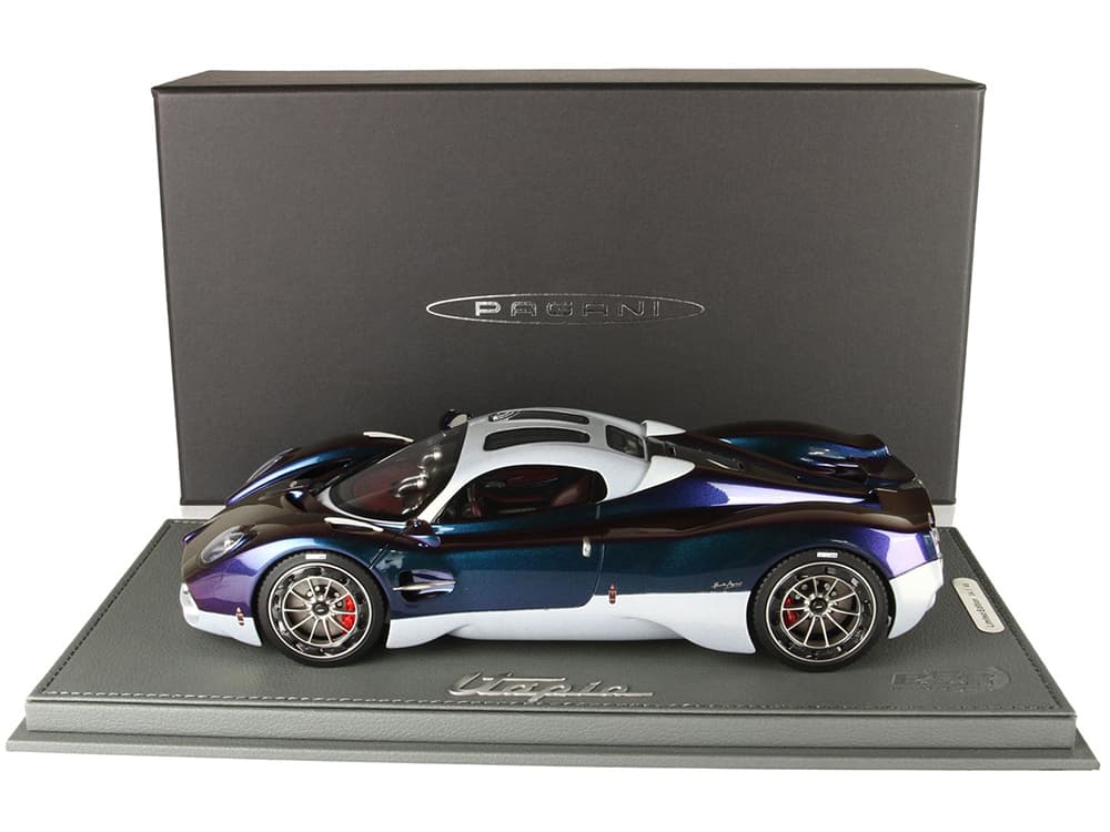 Pagani Utopia Chameleon Metallic and Silver Metallic with DISPLAY CASE Limited Edition to 48 pieces Worldwide 1/18 Model Car by BBR