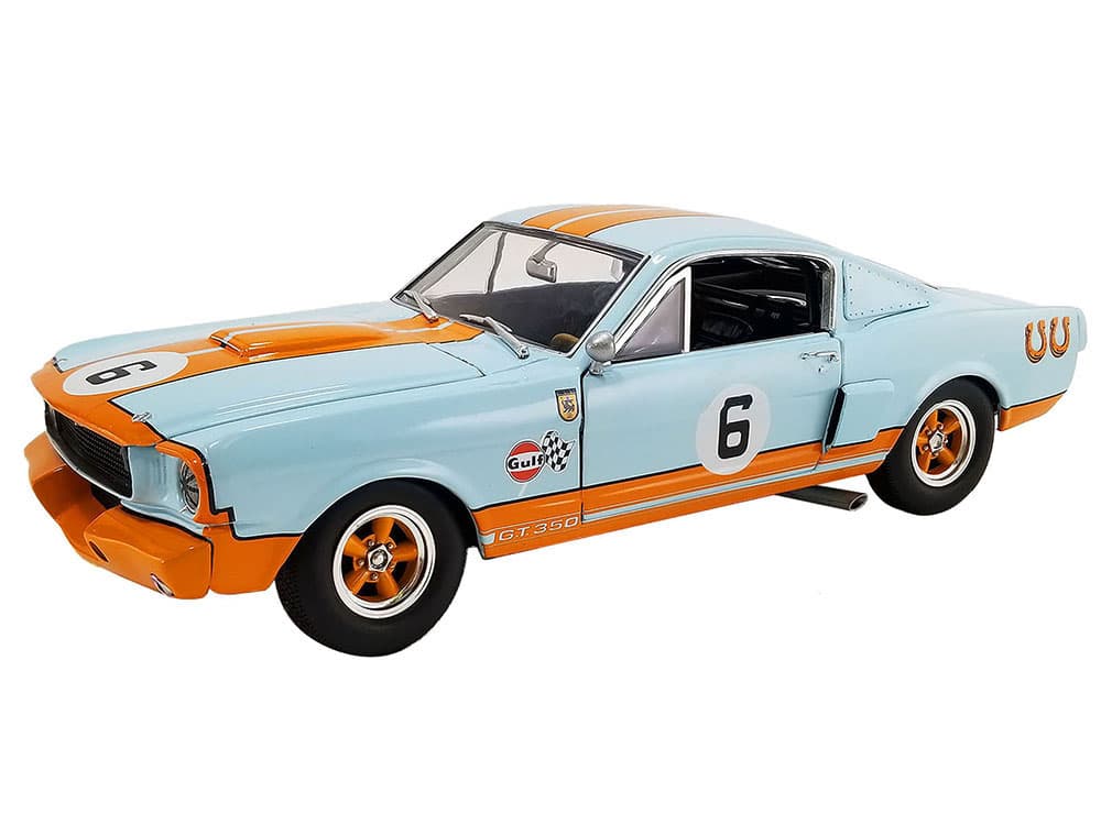 1965 Shelby GT350R 6 Light Blue with Orange Stripes "Gulf Racing Tribute" Limited Edition to 330 pieces Worldwide 1/18 Diecast Model Car by ACME