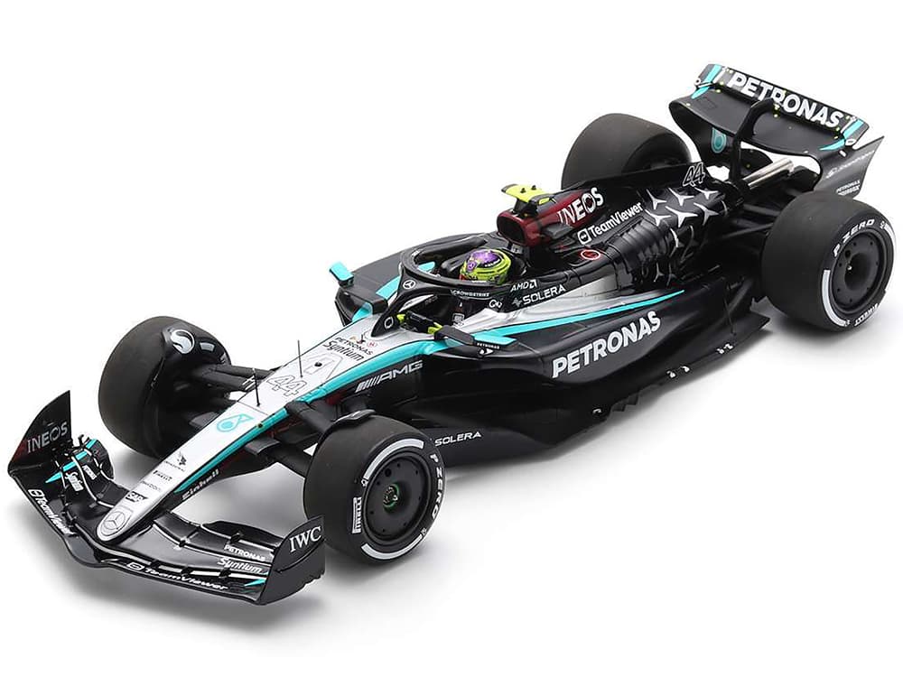 Mercedes-AMG F1 W15 E Performance 44 Lewis Hamilton "Petronas" Formula One F1 "Bahrain GP" (2024) with Acrylic Display Case 1/18 Model Car by Spark