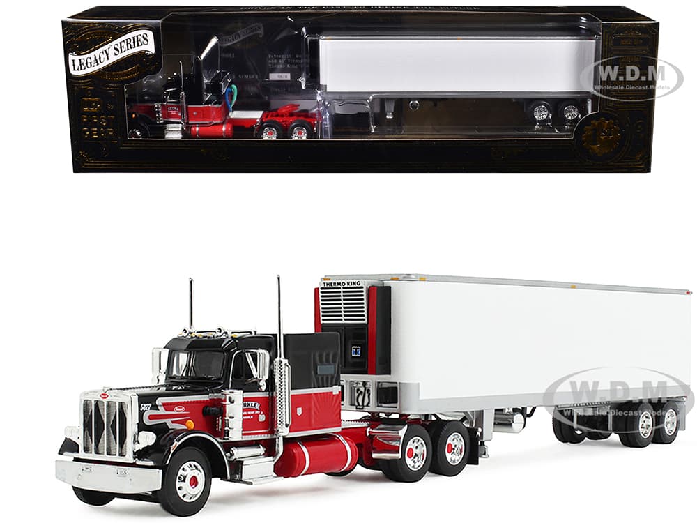 Peterbilt 359 with 60" Vintage Sleeper and 40 Vintage Refrigerated Trailer "Pirkle Refrigerated Freight Lines" Red and Black "Legacy Series" 1 1/64 D