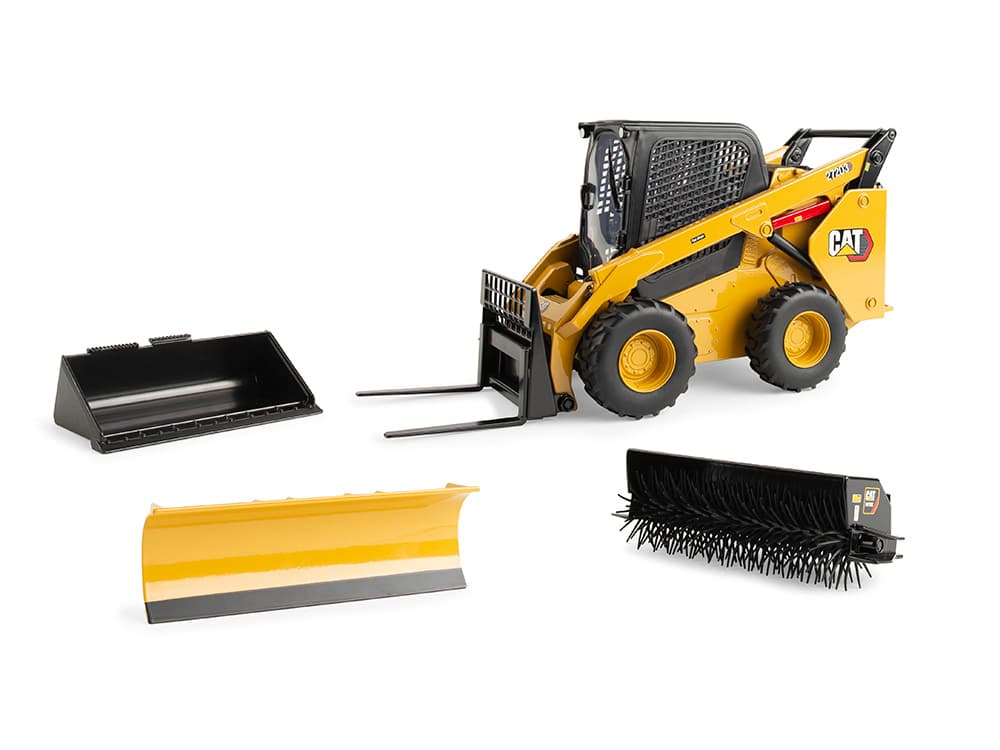 CAT Caterpillar 272D3 Wheeled Skid Steer Loader with Working Tools Yellow 1/16 Diecast Model by ERTL TOMY