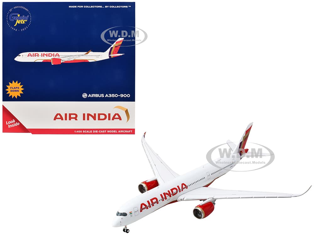 Airbus A350-900 Commercial Aircraft with Flaps Down "Air India" (VT-JRH) White with Tail Graphics 1/400 Diecast Model Airplane by GeminiJets