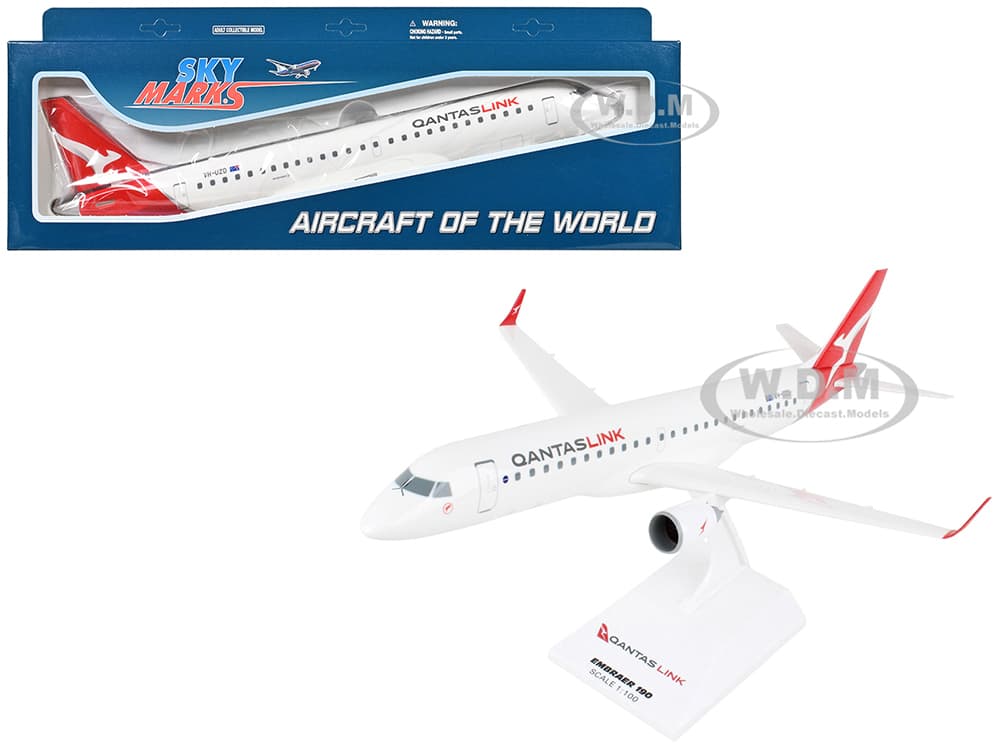 Embraer E190 Commercial Aircraft "QantasLink" (VH-UZD) White with Red Tail (Snap-Fit) 1/100 Plastic Model by Skymarks