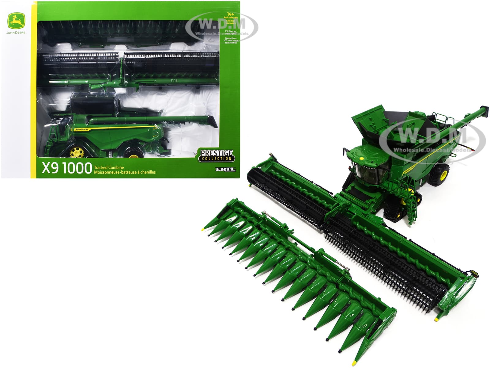 John Deere X9 1000 Tracked Combine with 16-Row Corn Head and Draper Grain Head Green "Prestige Collection" Series 1/32 Diecast Model by ERTL TOMY