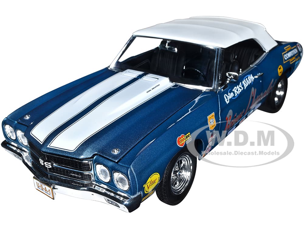 1970 Chevrolet Chevelle Convertible Blue Metallic with White Stripes "Briggs Chevrolet" Drag Car Limited Edition to 774 pieces Worldwide 1/18 Diecast