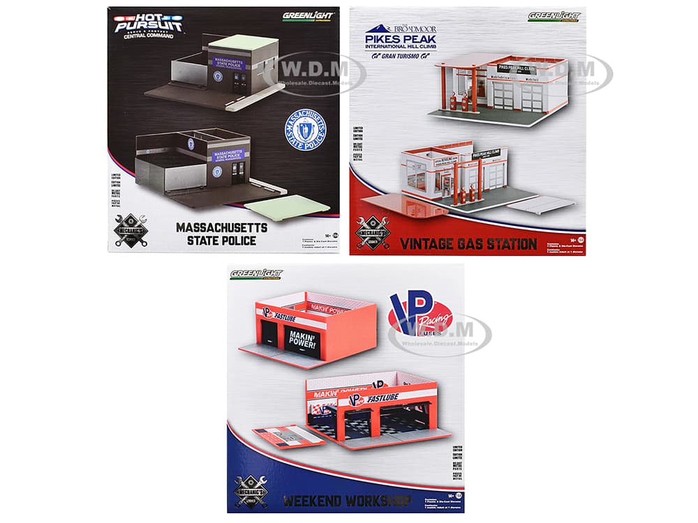 "Mechanics Corner" Series 10 Set of 3 Dioramas for 1/64 Scale Models by Greenlight