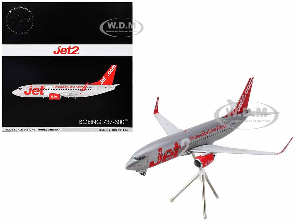 Boeing 737-300 Commercial Aircraft "Jet2" (G-GDFG) Gray Metallic with Red Tail "Gemini 200" Series 1/200 Diecast Model Airplane by GeminiJets