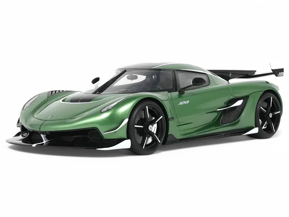 Koenigsegg Jesko Green Metallic with Black Stripes 1/18 Model Car by GT Spirit