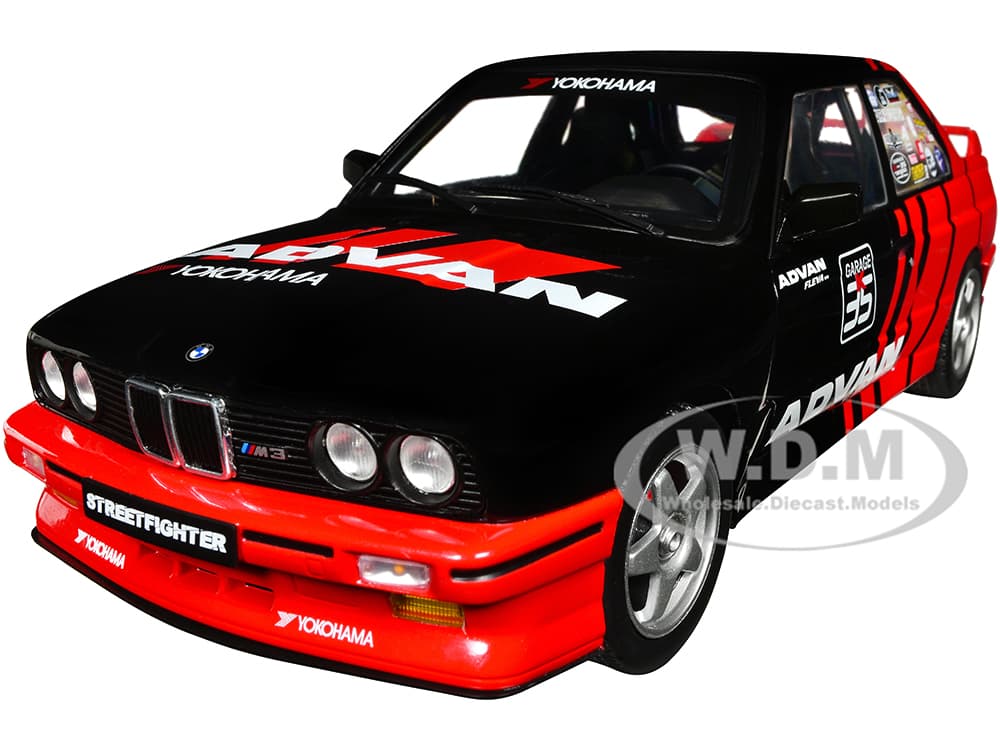 1990 BMW E30 M3 Black and Red with Graphics "ADVAN Drift Team" "Competition" Series 1/18 Diecast Model Car by Solido