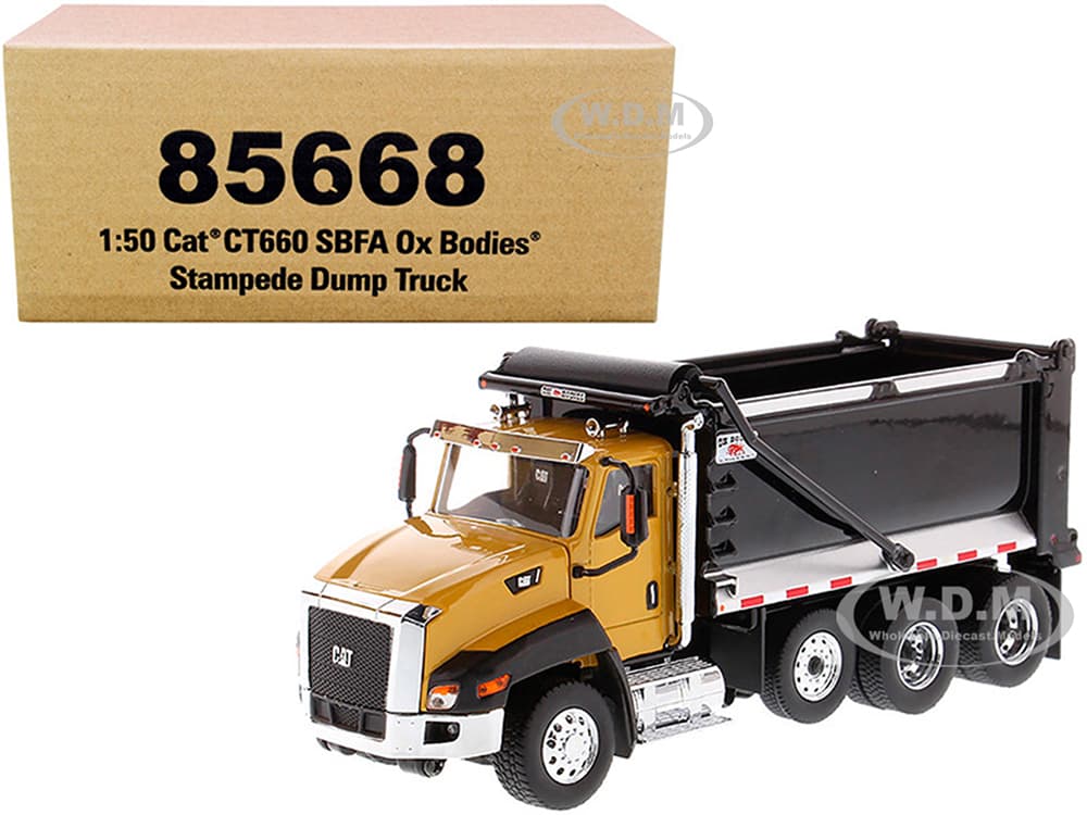 CAT Caterpillar CT660 SBFA with Ox Bodies Stampede Dump Truck Yellow and Black 1/50 Diecast Model by Diecast Masters