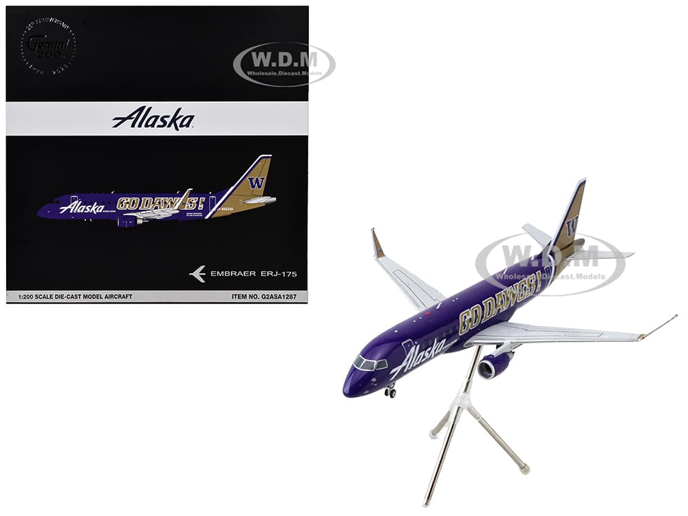 Embraer ERJ-175 Commercial Aircraft "Alaska Airlines/Horizon - University of Washington Huskies" (N662QX) Purple with Gold Tail "Gemini 200" Series 1