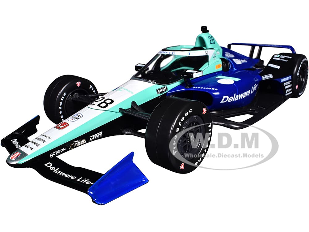 Dallara IndyCar 28 Marcus Ericsson "Delaware Life" Andretti Autosport "NTT IndyCar Series" (2024) 1/18 Diecast Model Car by Greenlight