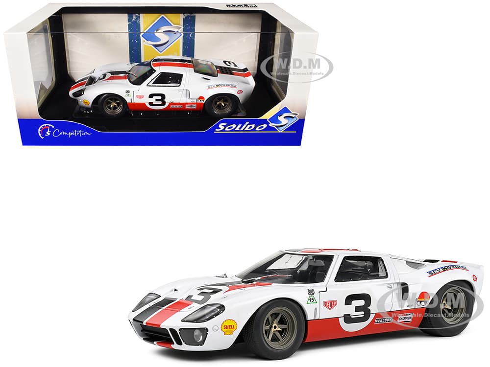 Ford GT40 MK1 3 "Eric Dean Design" White with Red and Black Stripes "Competition" Series 1/18 Diecast Model Car by Solido