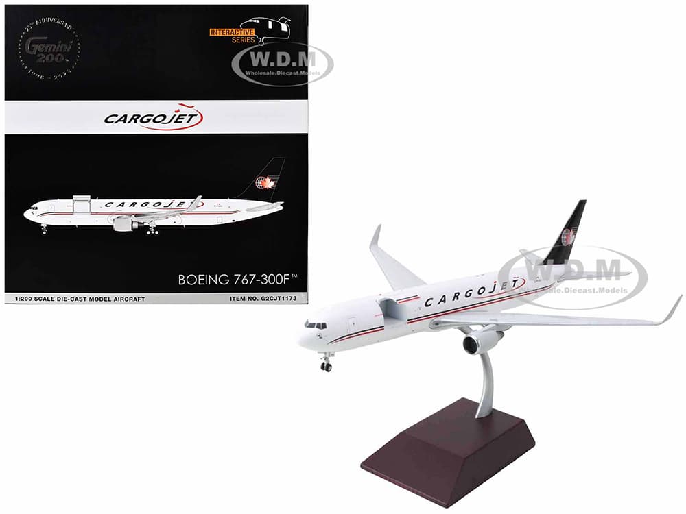 Boeing 767-300F Commercial Aircraft "Cargojet Airways" (C-FGSJ) White with Black Tail "Gemini 200 - Interactive Series" 1/200 Diecast Model Airplane
