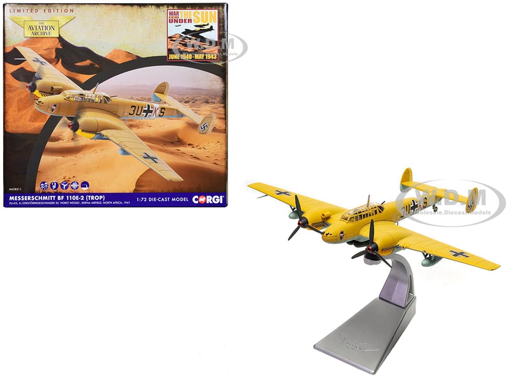 Messerschmitt Bf 110E-2 (Trop) Fighter-Bomber Aircraft "3UKS 8./ZG 26 Horst Wessel Derna Airfield North Africa" (1941) German Luftwaffe "The Aviation