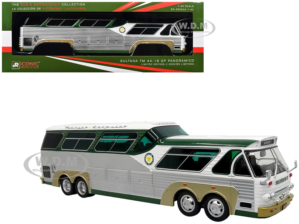 Sultana TM 44-18 SP Panoramico Coach Bus "Estrella de Oro - Acapulco" White and Green with Silver Sides "The Bus &amp; Motorcoach Collection" 1/43 Di