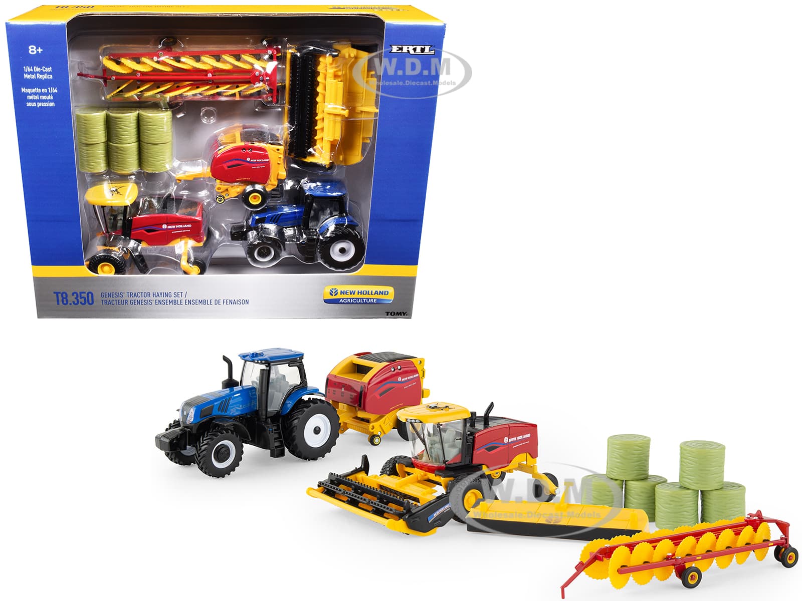 New Holland "Genesis Tractor Haying Set" of 3 pieces "New Holland Agriculture" Series 1/64 Diecast Models by ERTL TOMY