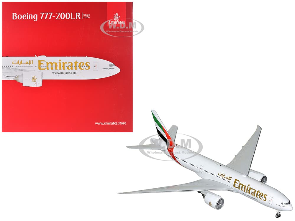 Boeing 777-200LR Commercial Aircraft "Emirates Airlines" (A6-EWA) White with Striped Tail "Gemini 200" Series 1/200 Diecast Model Airplane by GeminiJ