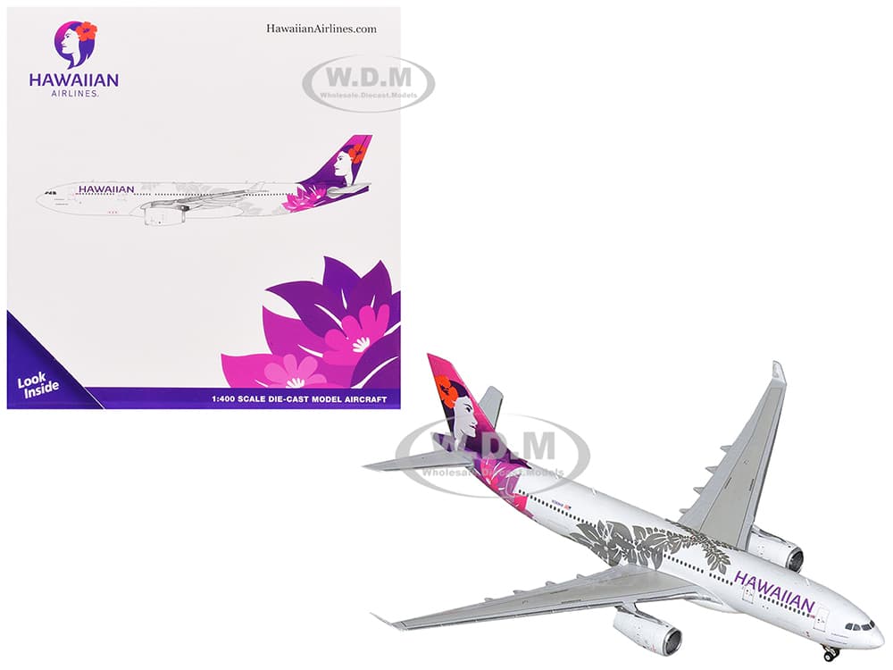 Airbus A330-200 Commercial Aircraft "Hawaiian Airlines" (N389HA) White with Purple Tail 1/400 Diecast Model Airplane by GeminiJets