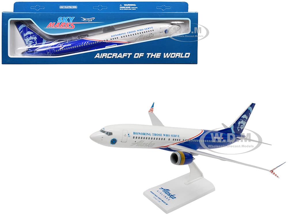 Boeing 737 MAX 8 Commercial Aircraft "Alaska Airlines - Honoring Those Who Serve" (N806AK) White and Blue (Snap-Fit) 1/130 Plastic Model by Skymarks