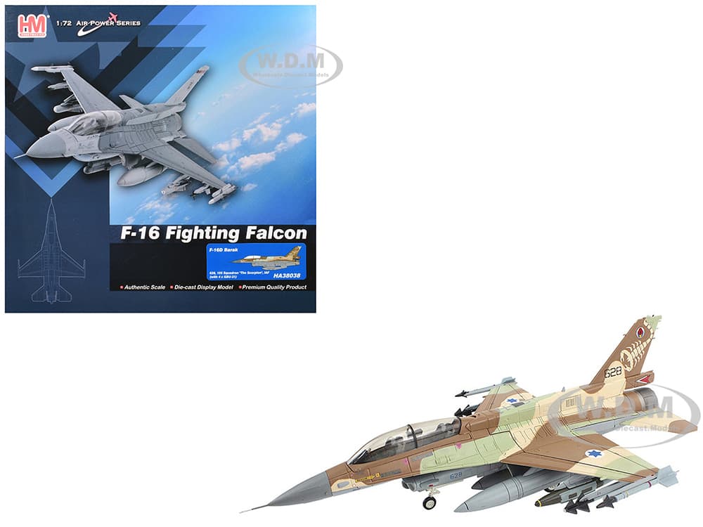 Lockheed F-16D Fighting Falcon Fighter Aircraft "628 Barak 105 Squadron The Scorpion" Israeli Air Force "Air Power Series" 1/72 Diecast Model by Hobb