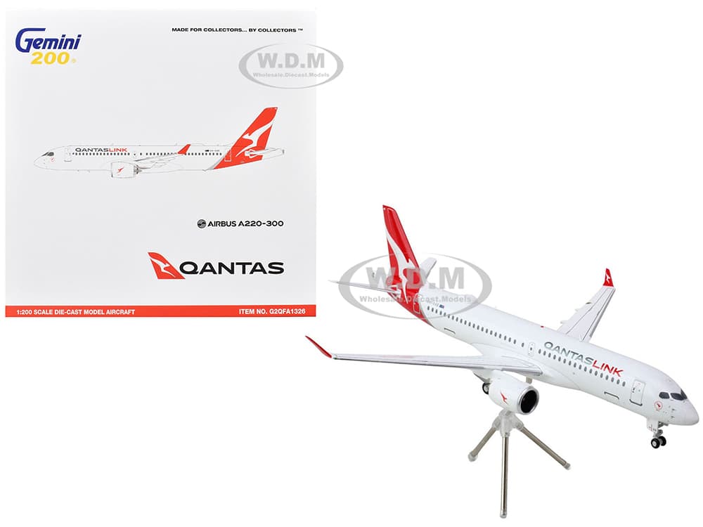 Airbus A220-300 Commercial Aircraft "QantasLink - Qantas Airways" (VH-4XB) White with Red Tail "Gemini 200" Series 1/200 Diecast Model Airplane by Ge