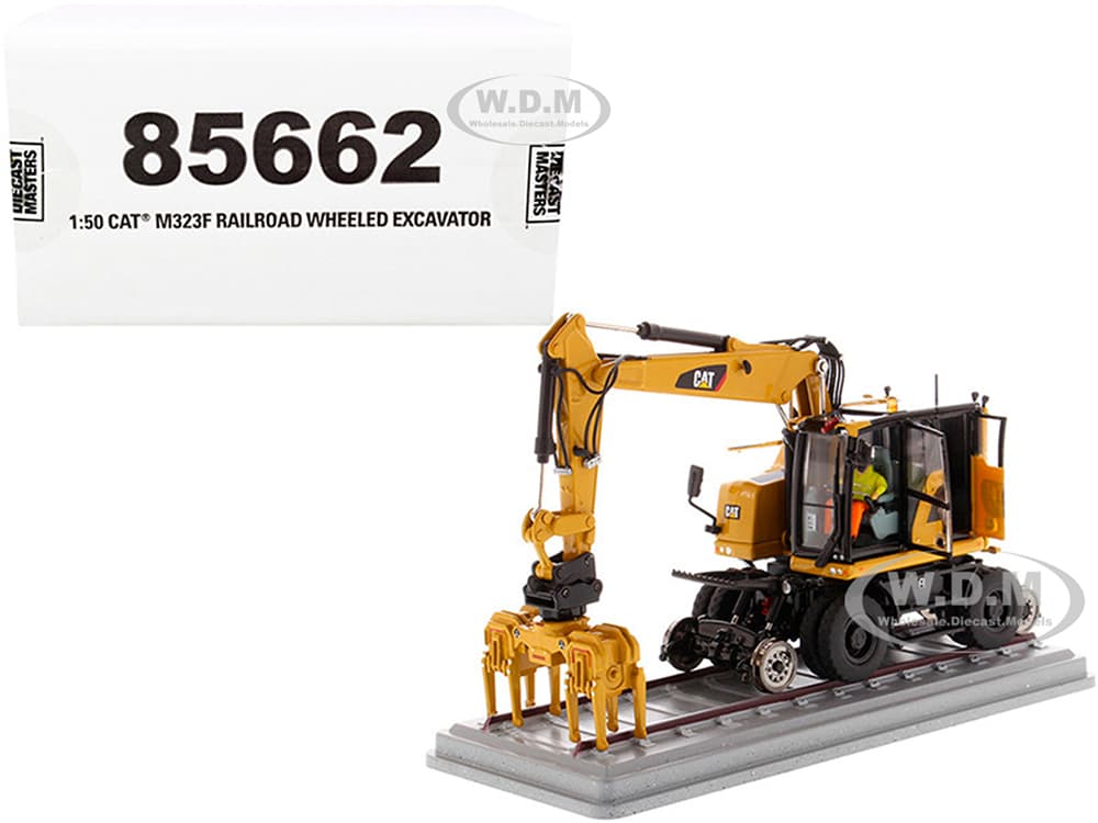 CAT Caterpillar M323F Railroad Wheeled Excavator with Operator and 3 Work Tools (CAT Yellow Version) "High Line Series" 1/50 Diecast Model by Diecast