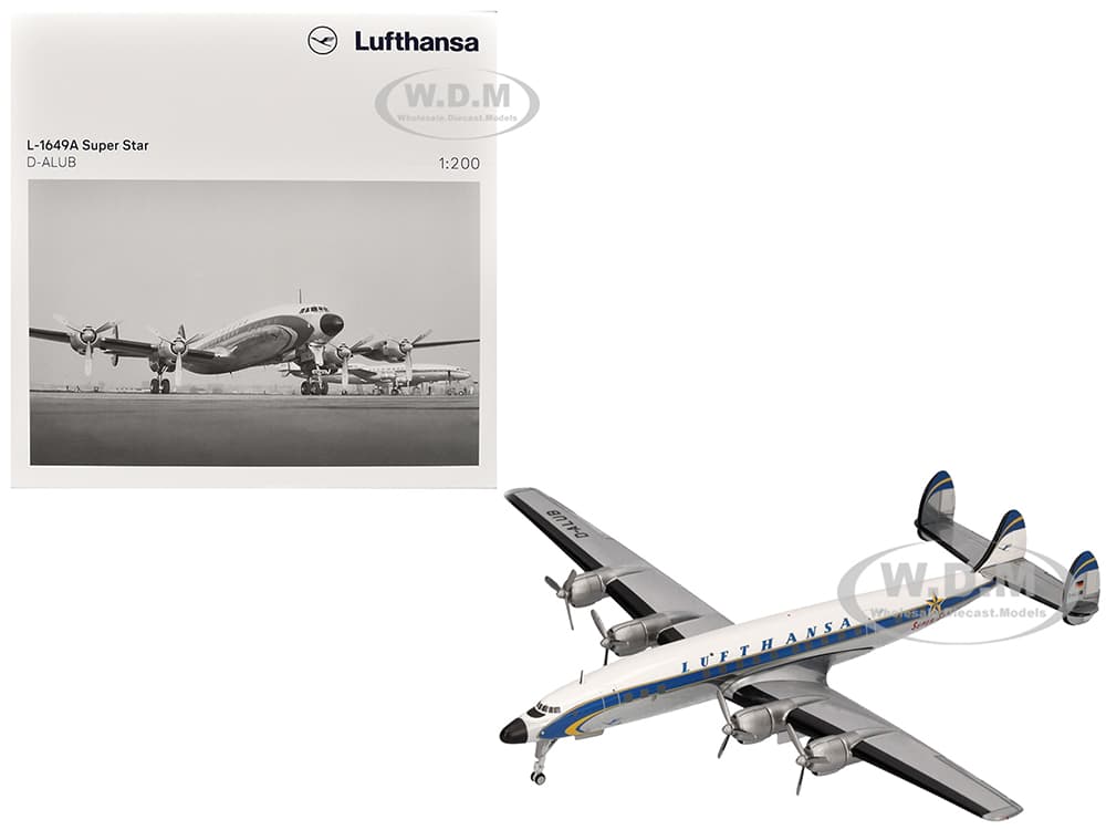 Lockheed L-1649A Super Star Commercial Aircraft "Lufthansa" (D-ALUB) White with Blue Stripes 1/200 Diecast Model Airplane by Herpa