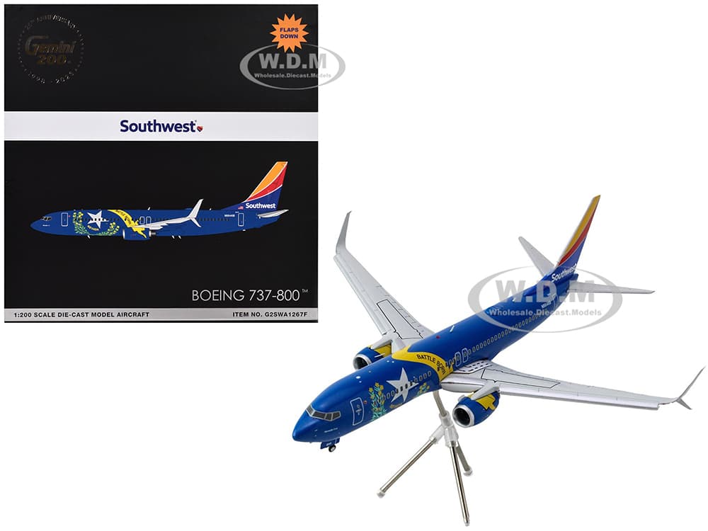 Boeing 737-800 Commercial Aircraft with Flaps Down "Southwest Airlines - Nevada One" (N8646B) Blue with Tail Stripes "Gemini 200" Series 1/200 Diecas