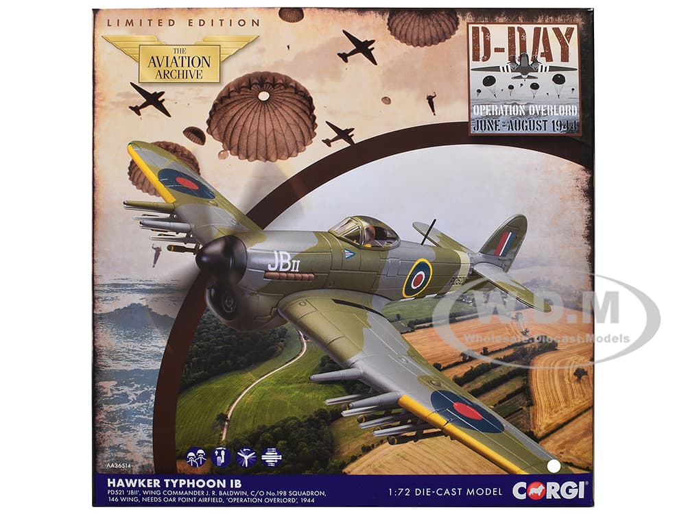 Hawker Typhoon IB Fighter-Bomber Aircraft "JB II No. 198 Squadron 146 Wing" (1944) British Royal Air Force "The Aviation Archive" Series 1/72 Diecast