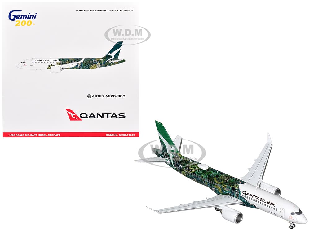 Airbus A220-300 Commercial Aircraft "QantasLink - Minyma Kutjara Tjukurpa Livery" (N531PA) White with Green Graphics "Gemini 200" Series 1/200 Diecas