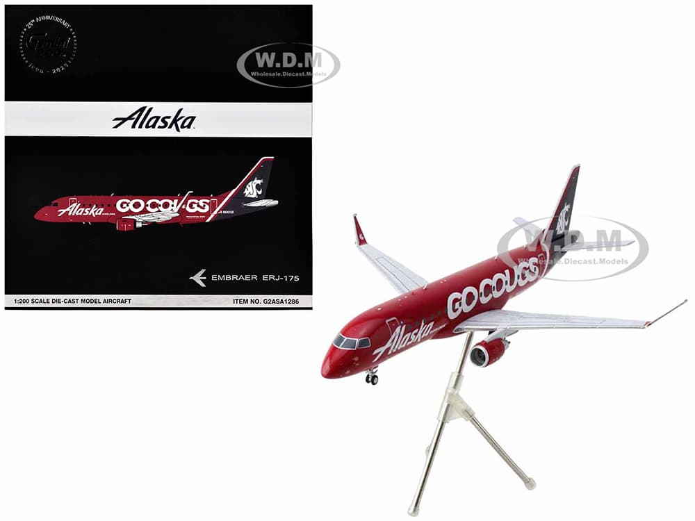 Embraer ERJ-175 Commercial Aircraft "Alaska Airlines/Horizon - Washington State Cougars" (N661QX) Red with Gray Tail "Gemini 200" Series 1/200 Diecas