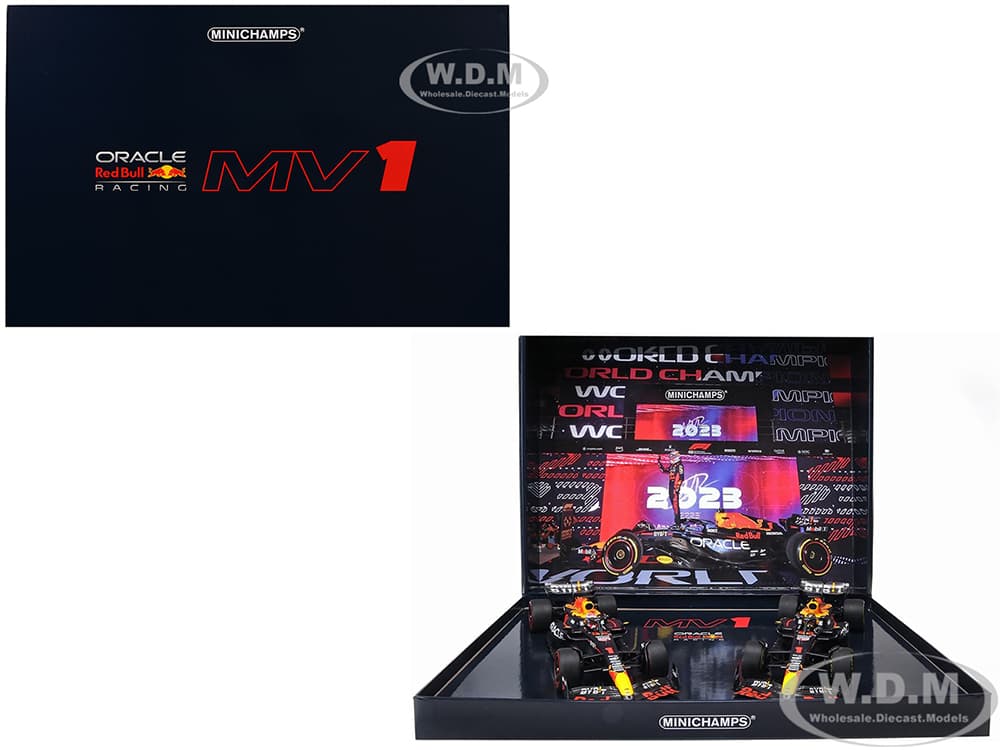 Red Bull Racing RB19 1 Max Verstappen "Oracle" F1 Formula One "Qatar GP" (2023) Set of 2 Cars Limited Edition to 499 pieces Worldwide 1/18 Diecast Mo