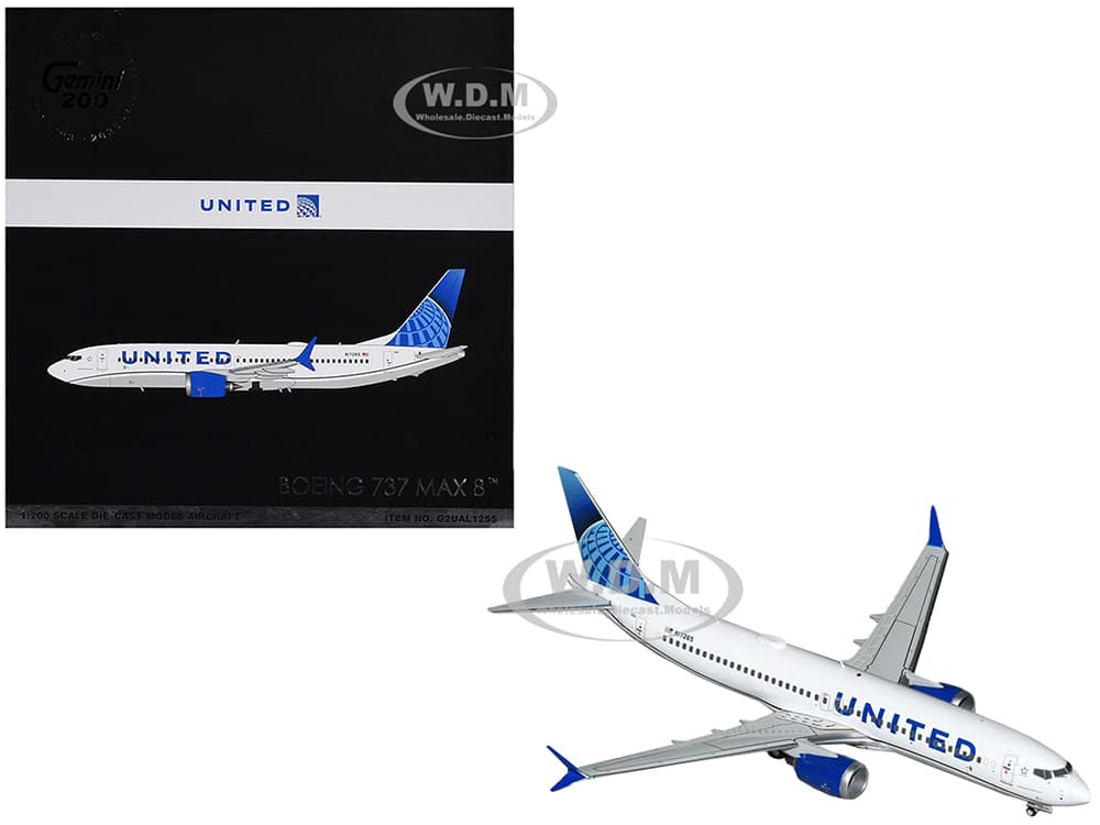 Boeing 737 MAX 8 Commercial Aircraft "United Airlines" (N17265) White with Blue Tail "Gemini 200" Series 1/200 Diecast Model Airplane by GeminiJets