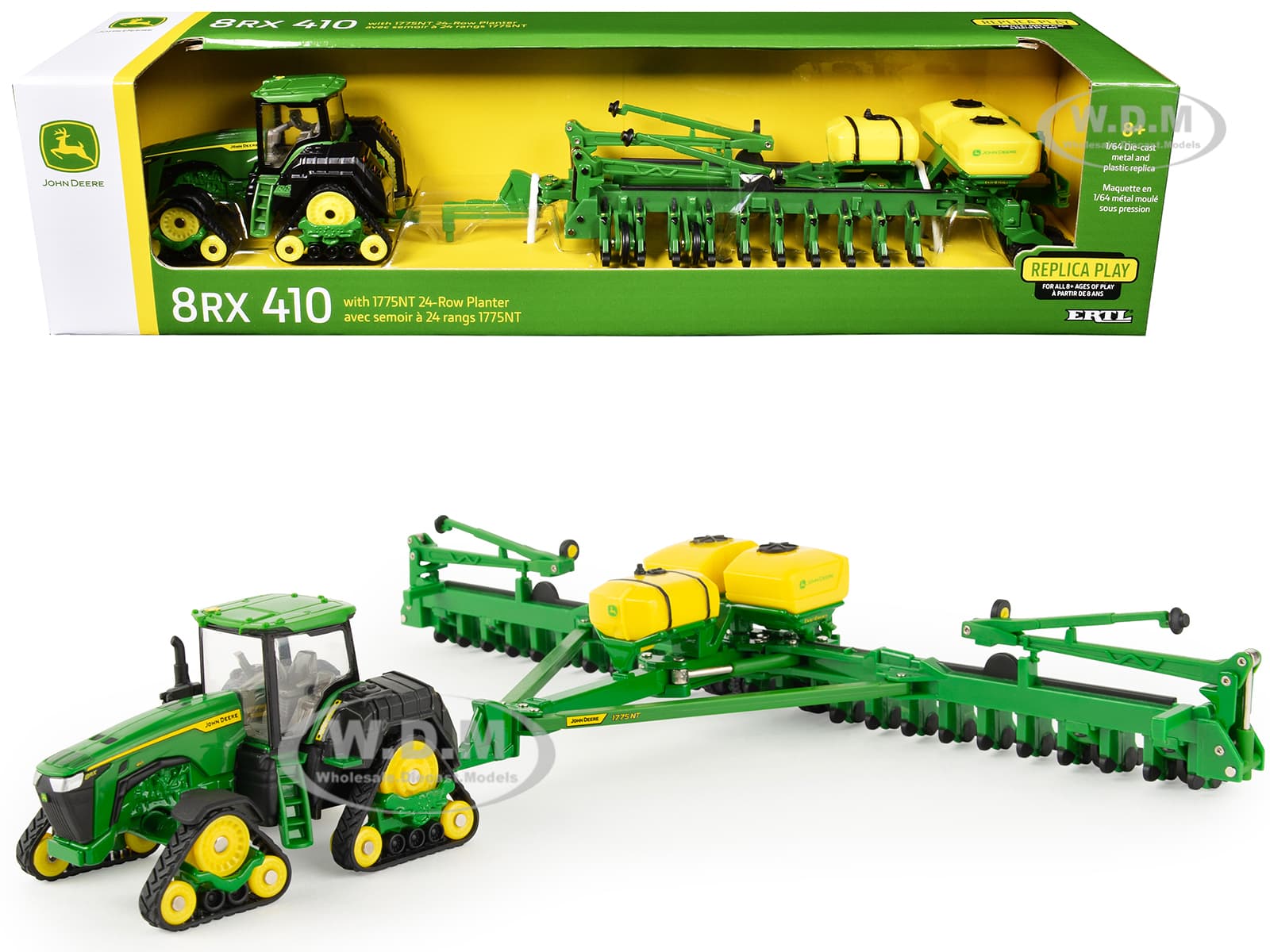 John Deere 8RX 410 Tractor Green with 1775NT 24-Row Planter "Replica Play" Series 1/64 Diecast Model by ERTL TOMY
