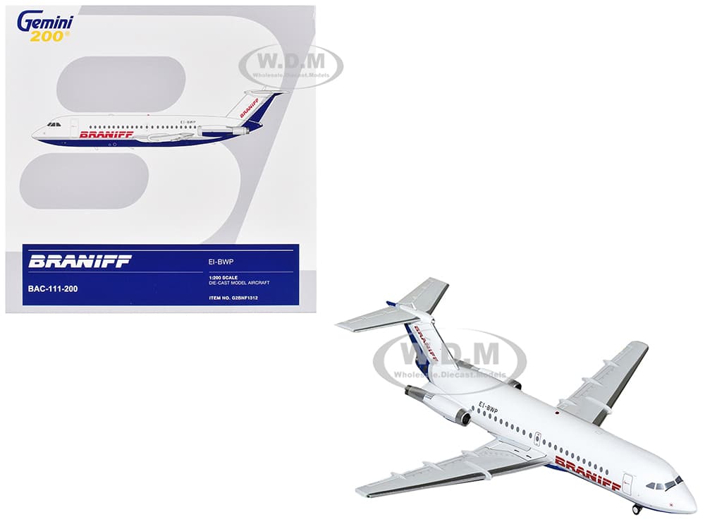 BAC 111-200 Commercial Aircraft "Braniff International Airways" (EI-BWP) White with Blue Tail "Gemini 200" Series 1/200 Diecast Model Airplane by Gem