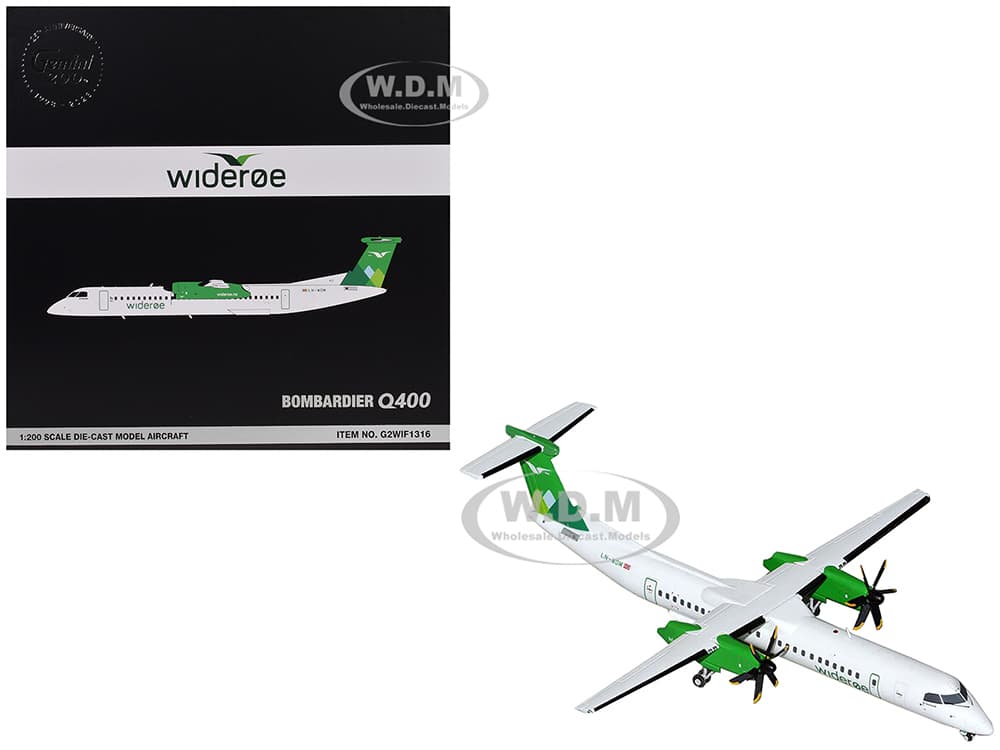 Bombardier Q400 Commercial Aircraft "Wideroe" (LN-WDM) White with Green Tail "Gemini 200" Series 1/200 Diecast Model Airplane by GeminiJets
