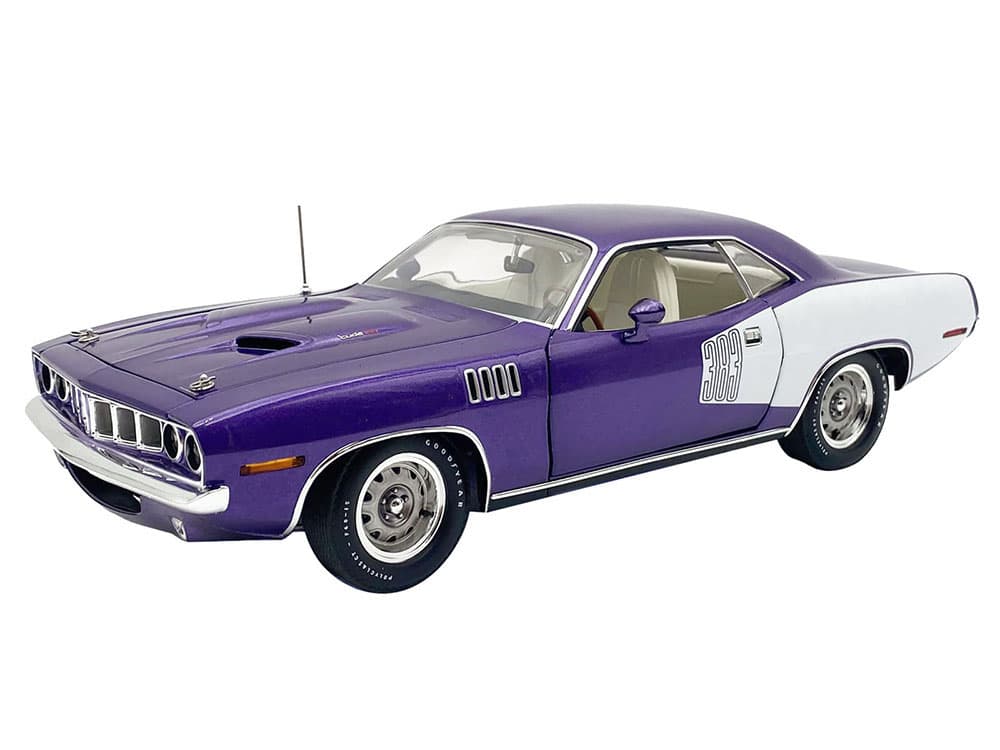 1971 Plymouth Barracuda Violet Metallic and White Limited Edition to 350 pieces Worldwide 1/18 Diecast Model Car by ACME