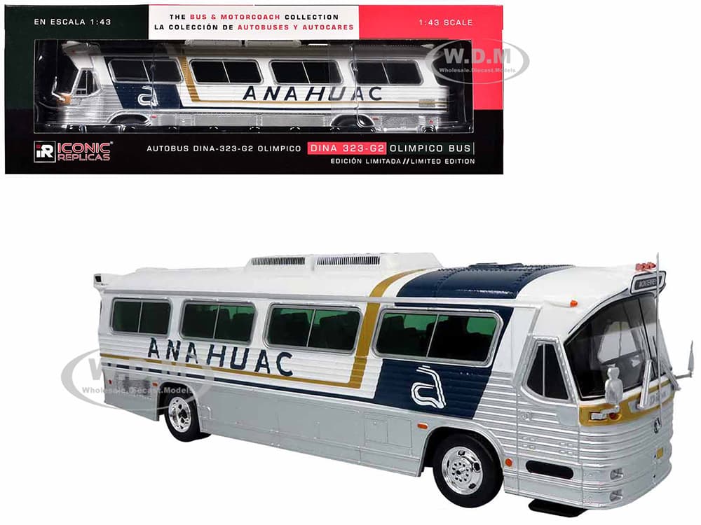 Dina 323 G2 Olimpico Coach Bus "Anahuac Monterrey" White with Blue and Gold Stripes "The Bus &amp; Motorcoach Collection" 1/43 Diecast Model by Iconi