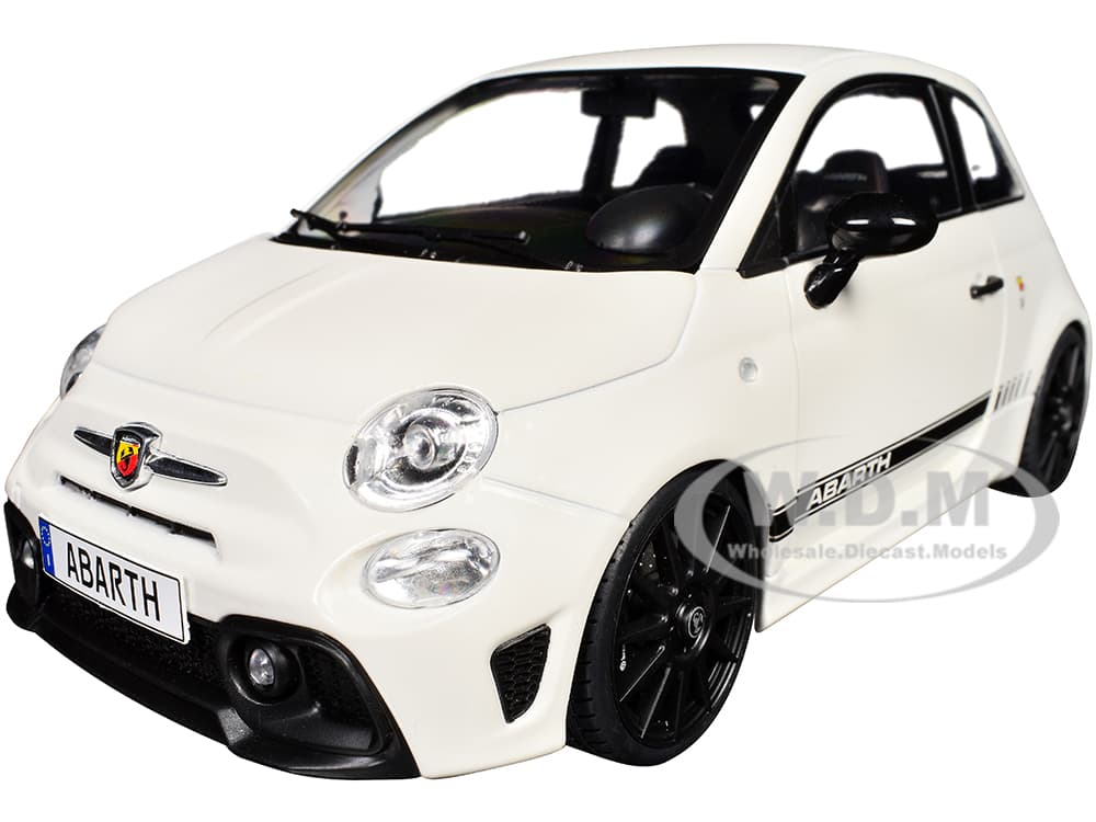 2022 Fiat F595 Abarth Ghiaccio White with Black Stripes 1/18 Diecast Model Car by Solido