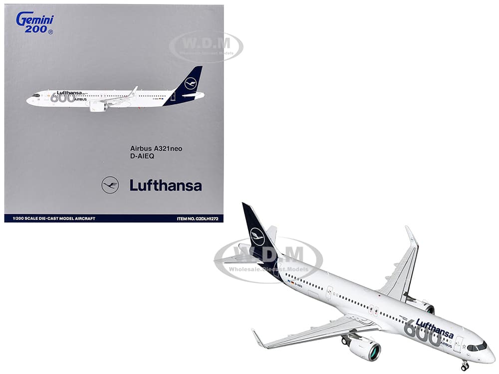 Airbus A321neo Commercial Aircraft "Lufthansa - 600th Airbus Aircraft" (D-AIEQ) White with Dark Blue Tail "Gemini 200" Series 1/200 Diecast Model Air
