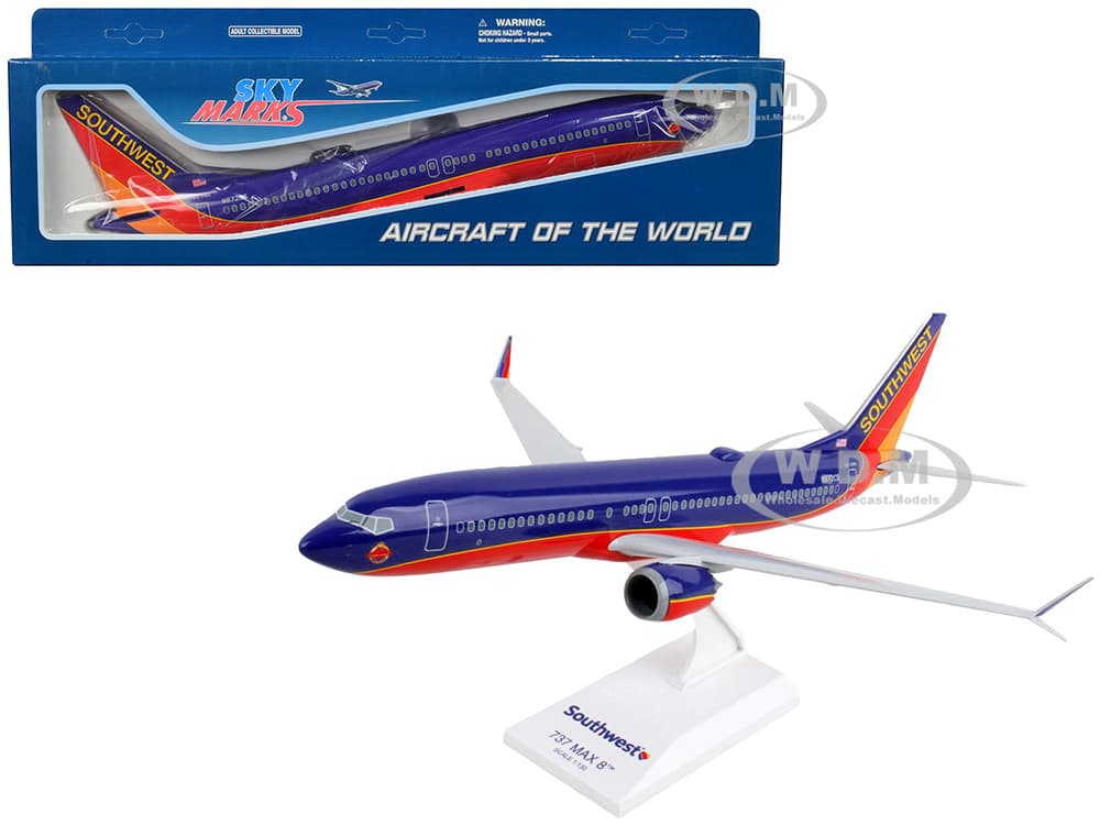 Boeing 737 MAX 8 Commercial Aircraft "Southwest Airlines" (N872CB) Blue with Red and Orange Stripes (Snap-Fit) 1/130 Plastic Model by Skymarks